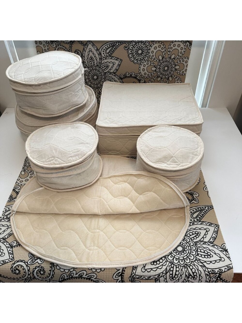 Quilted Cream Storage Organizer Set 6 Pieces Round Rectangular Oval – Multi-Use